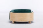 Scandinavian style Elevated Dog Bed Pet Sofa With Solid Wood legs and Bent Wood Back, Velvet Cushion,Mid Size,Dark green