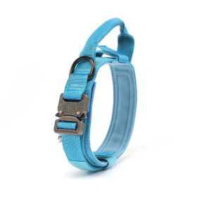 Tactical Dog Collar Military Dog Collar Adjustable Nylon Dog Collar Heavy Duty Metal Buckle with Handle for Dog Training (Color: Blue, size: m)
